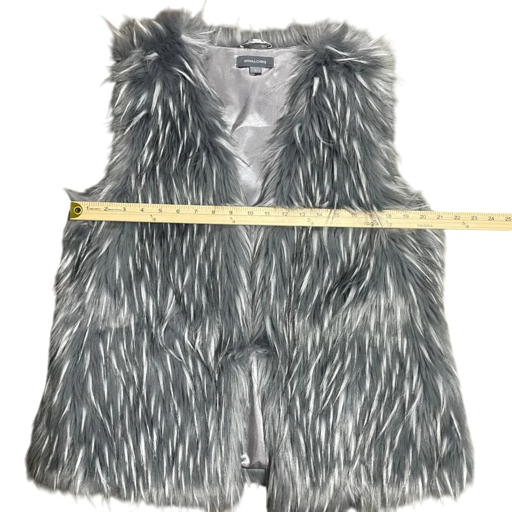 Anna & Chris Womens Grey Frosted Faux Fur Vest Open Front Shaggy Plush Large‎